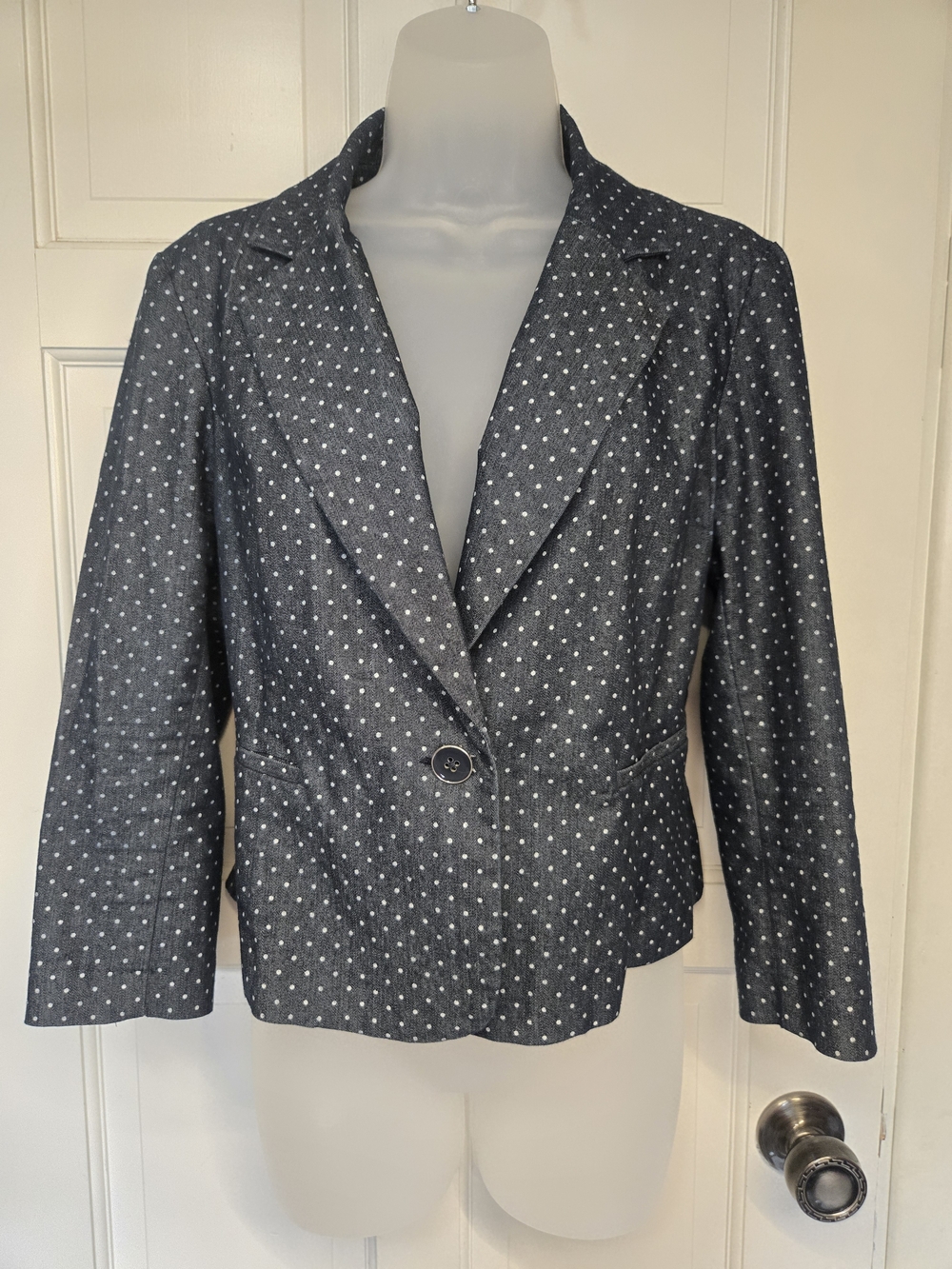 Cynthia Rowley Navy Polka Dot Single-Button Blazer